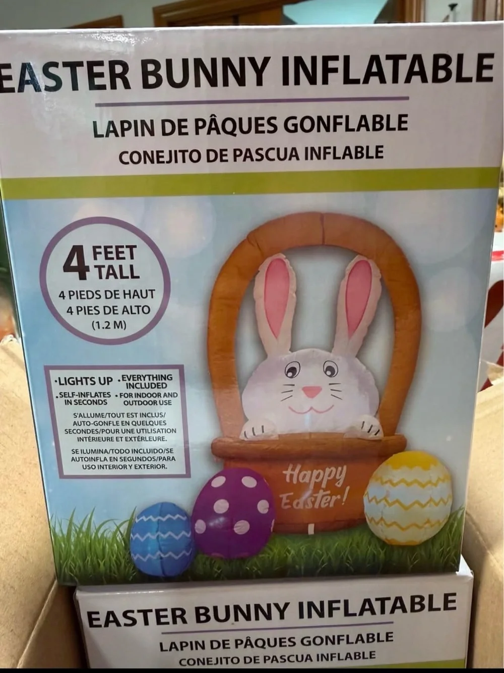 Easter Bunny Egg Inflatable Decoration 4ft- White and Pink